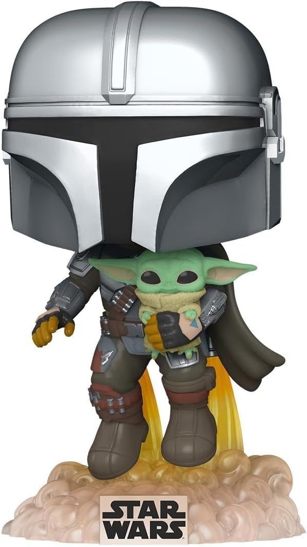 Funko Pop! Star Wars: The Mandalorian - Mandalorian Flying with The Child. Grey