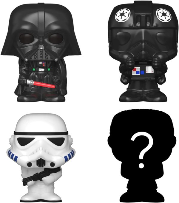 Funko Bitty POP! Star Wars - Darth Vader. 4-Pack - Darth Vader. TIE Fighter Pilot. Stormtrooper and A Surprise Mystery Mini Figure - 0.9 Inch (2.2 Cm) Collectable - Stackable Display Shelf Included