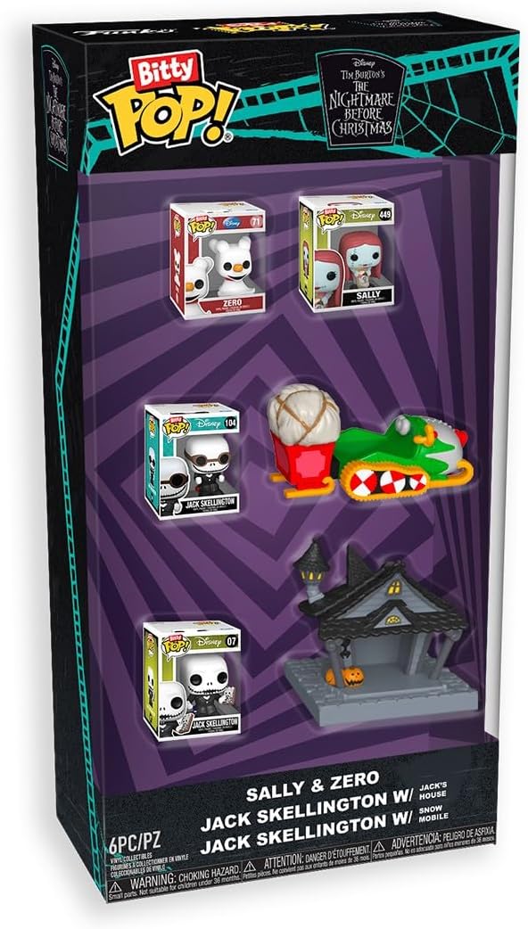 Funko Pop! Starter Set: The Nightmare Before Christmas Bitty Bundle Pack - 6 Pack - Zero. Sally. Jack Skellington. Bitty Ride Snowmobile. and Bitty Town Jack's House - Gift Idea - Disney Fans