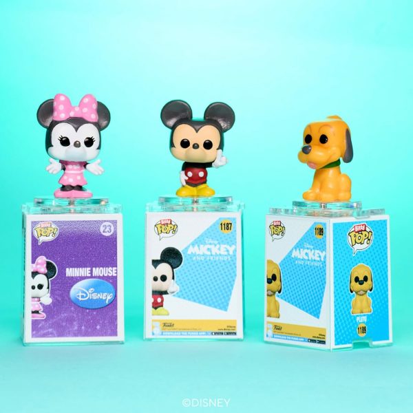 Funko Bitty POP! Disney - Mickey. 4-Pack - Mickey Mouse. Minnie Mouse (Pink Dress). Pluto and A Surprise Mystery Mini Figure - 0.9 Inch (2.2 Cm) Collectable - Stackable Display Shelf Included