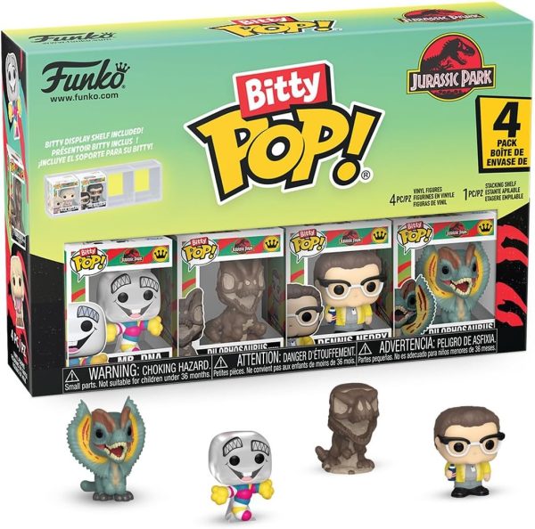Funko Bitty Pop! Jurassic Park: Mr. DNA. Dilophosaurus Fossil. Dennis Nedry. and Dilophosaurus. with a 1 in 6 Chance for a Surprise Figure - 0.9 Inch (2.2 Cm) Collectable - Gift Idea - Cake Topper