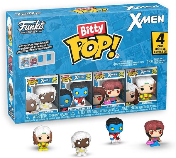 Funko Bitty Pop! X-Men: Rogue. Nightcrawler. Gambit. Storm and A Surprise Mystery Mini Figure - 0.9 Inch (2.2 Cm) Collectable - Stackable Display Shelf Included - Gift Idea - Cake Topper
