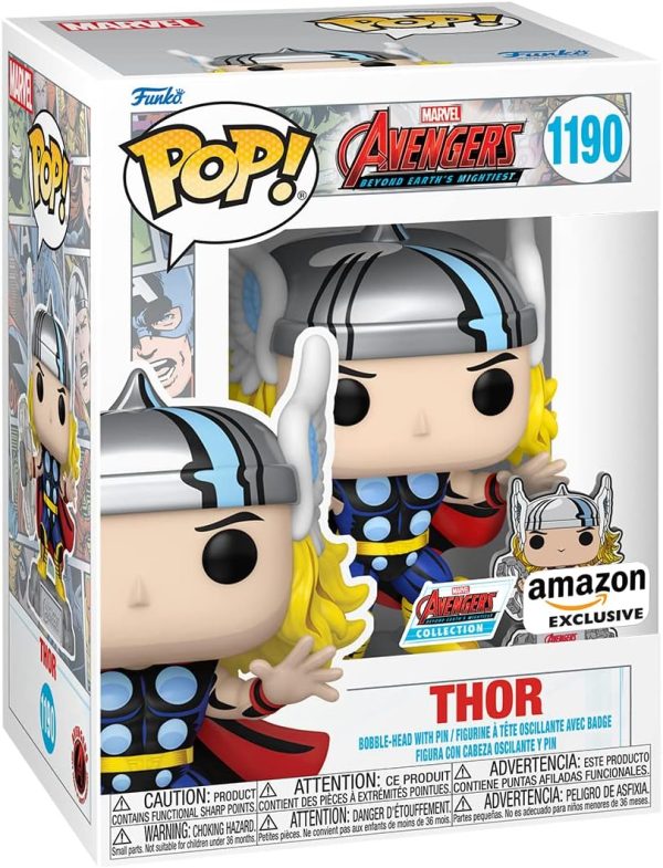 Funko Pop & Enamel Pin: The Avengers: Earth's Mightiest Heroes - 60th Anniversary. Thor with Enamel Pin - Marvel Comics - Amazon Exclusive - Collectable Vinyl Figure - Gift Idea - Superheroes Fans