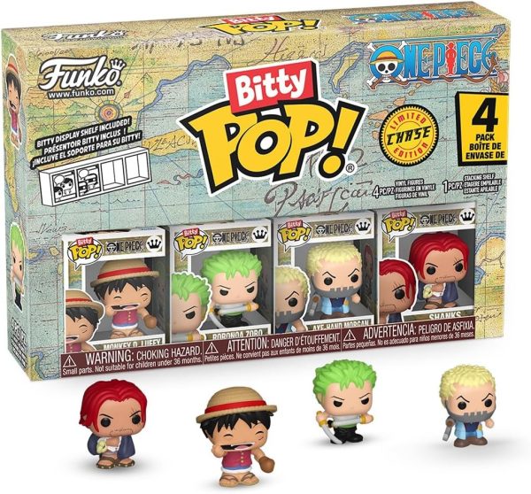 Funko Bitty Pop! One Piece - Monkey D. Luffy. Roronoa Zoro. Axe Hand Morgan. and A Surprise Mystery Mini Figure - 0.9 Inch (2.2 Cm) Collectable - Stackable Display Shelf Included - Party Bags
