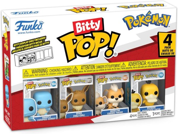 Funko Pop! Bitty: Pokemon - Squirtle. Eevee. Growlithe. and Psyduck - 0.9 Inch (2.2 Cm) Collectable - Stackable Display Shelf Included - Gift Idea - Party Bags Stocking