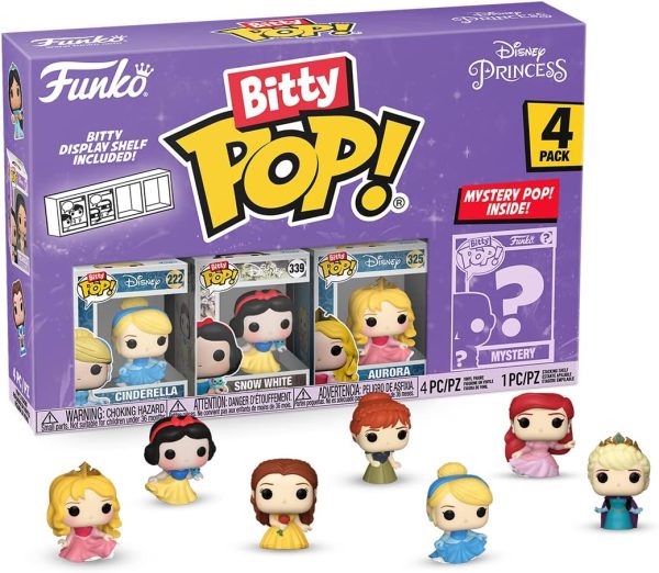 Funko Bitty Pop Disney Princesses - Cinderella. Snow White. Aurora and A Surprise Mystery Mini Figure - 0.9 Inch (2.2 Cm) Collectable - Stackable Display Shelf Included - Gift Idea