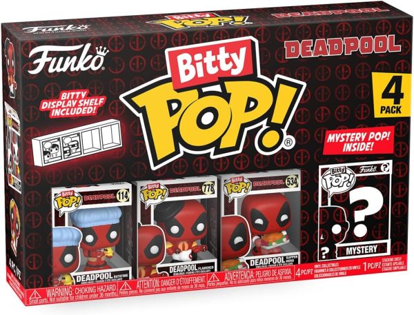 Funko Bitty POP! Deadpool - Bathtime. 4-Pack and A Surprise Mystery Mini Figure - 0.9 Inch (2.2 Cm) Collectable - Stackable Display Shelf Included - Gift Idea - Party Bags Stocking - Cake Topper