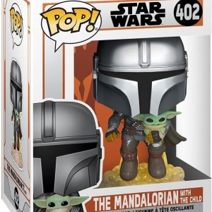 Funko Pop! Star Wars: The Mandalorian - Mandalorian Flying with The Child. Grey