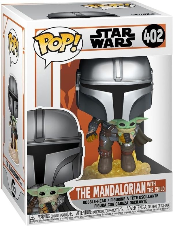 Funko Pop! Star Wars: The Mandalorian - Mandalorian Flying with The Child. Grey