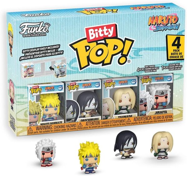 Funko Pop! Bitty: Naruto Shippuden - Minato Namikaze. Orochimaru. Tsunade. and Jiraiya - 0.9 Inch (2.2 Cm) - Anime Collectable - Gift Idea - Stackable Display Shelf Included