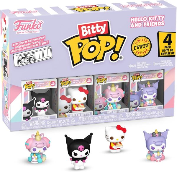Funko Pop! Bitty: Sanrio - Kuromi. Hello Kitty (Ice Cream). My Melody (Unicorn Party). and Chase Mini Figure - 0.9 Inch (2.2 Cm) - Hello Kitty Collectable - Stackable Display Shelf Included