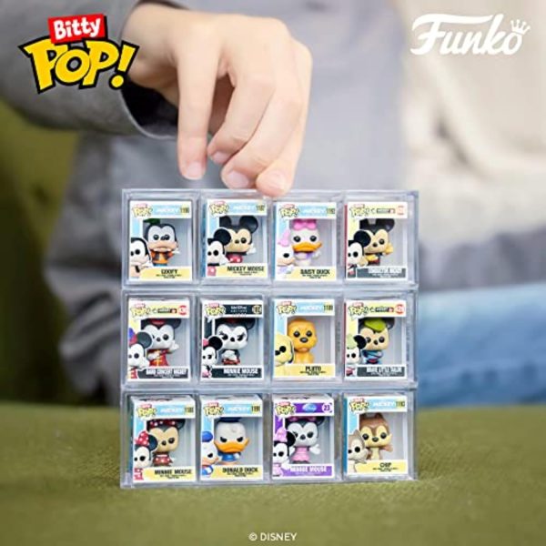 Funko Bitty POP! Disney - Mickey. 4-Pack - Mickey Mouse. Minnie Mouse (Pink Dress). Pluto and A Surprise Mystery Mini Figure - 0.9 Inch (2.2 Cm) Collectable - Stackable Display Shelf Included
