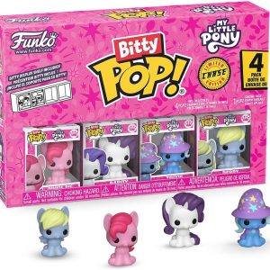 Funko Pop! Bitty: My Little Pony - Pinkie Pie. Rarity. Trixie. and Derpy - 0.9 Inch (2.2 Cm) - Cartoon Collectable - Gift Idea - Stackable Display Shelf Included