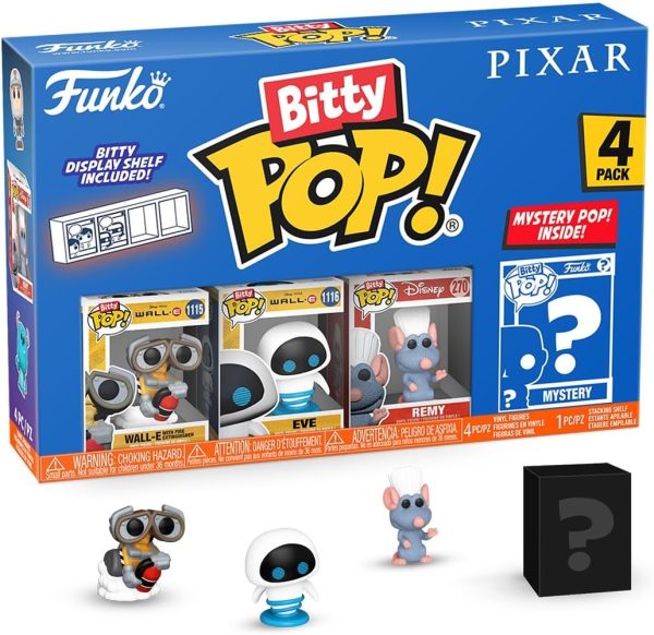 Funko Pop Bitty: Pixar Mini Collectible Toys 4-Pack - Wall-E. EVE. Remy. & Mystery Chase Figure - (Styles May Vary) and A Surprise Mystery Mini Figure - 0.9 Inch (2.2 Cm) - Pixar Collection