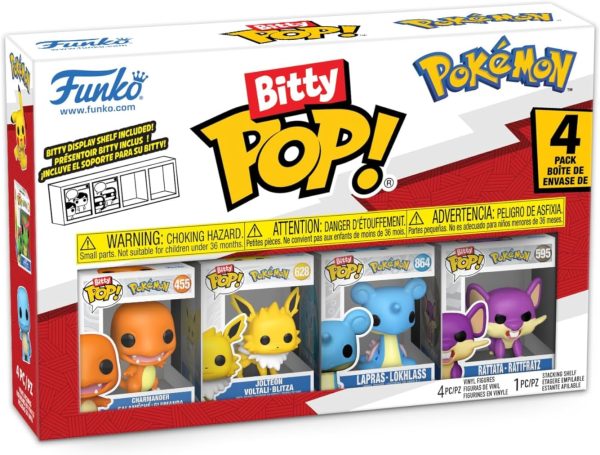 Funko Pop! Bitty: Pokemon - Charmander. Jolteon. Lapras. and Rattata - 0.9 Inch (2.2 Cm) Collectable - Stackable Display Shelf Included - Gift Idea - Party Bags Stocking