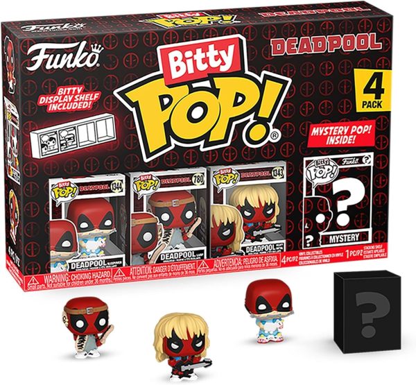 Funko Bitty POP! Deadpool - Sleepover. 4-Pack and A Surprise Mystery Mini Figure - 0.9 Inch (2.2 Cm) Collectable - Stackable Display Shelf Included - Gift Idea - Party Bags Stocking - Cake Topper