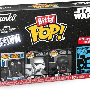 Funko Bitty POP! Star Wars - Darth Vader. 4-Pack - Darth Vader. TIE Fighter Pilot. Stormtrooper and A Surprise Mystery Mini Figure - 0.9 Inch (2.2 Cm) Collectable - Stackable Display Shelf Included
