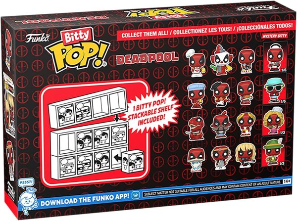 Funko Bitty POP! Deadpool - Sleepover. 4-Pack and A Surprise Mystery Mini Figure - 0.9 Inch (2.2 Cm) Collectable - Stackable Display Shelf Included - Gift Idea - Party Bags Stocking - Cake Topper